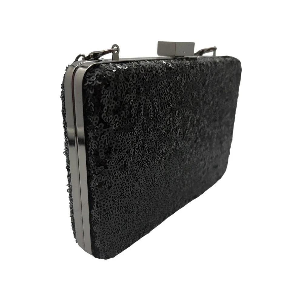 White House Black Market Sequin Clutch Womens Small Black Excellent Evening Bag - Picture 2 of 5